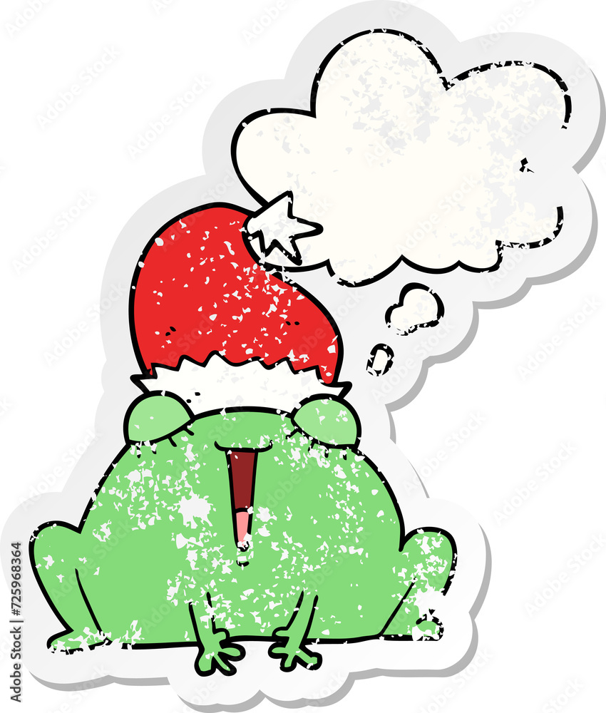 cute cartoon christmas frog and thought bubble as a distressed worn sticker cute cartoon christmas frog and thought bubble as a distressed worn sticker