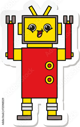 sticker of a cute cartoon happy robot © lineartestpilot