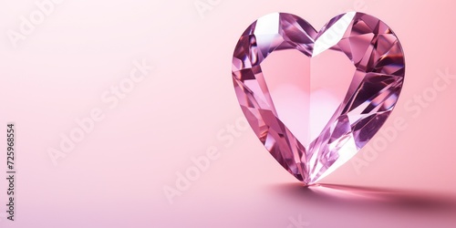 3D glass heart on a pink background, space for text.  © 22_monkeyzzz
