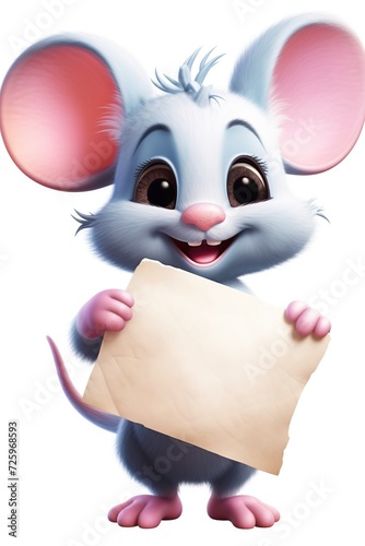 illustration cartoon, cute mouse holding a blank sign