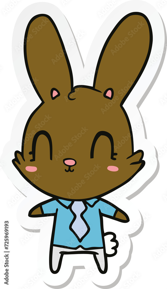sticker of a cute cartoon rabbit in shirt and tie sticker of a cute cartoon rabbit in shirt and tie