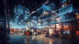  Futuristic technology. Digitalization of Industry process, retail warehouse.