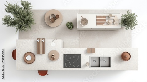 kitchen furniture on top view for architecture use. florplan concept