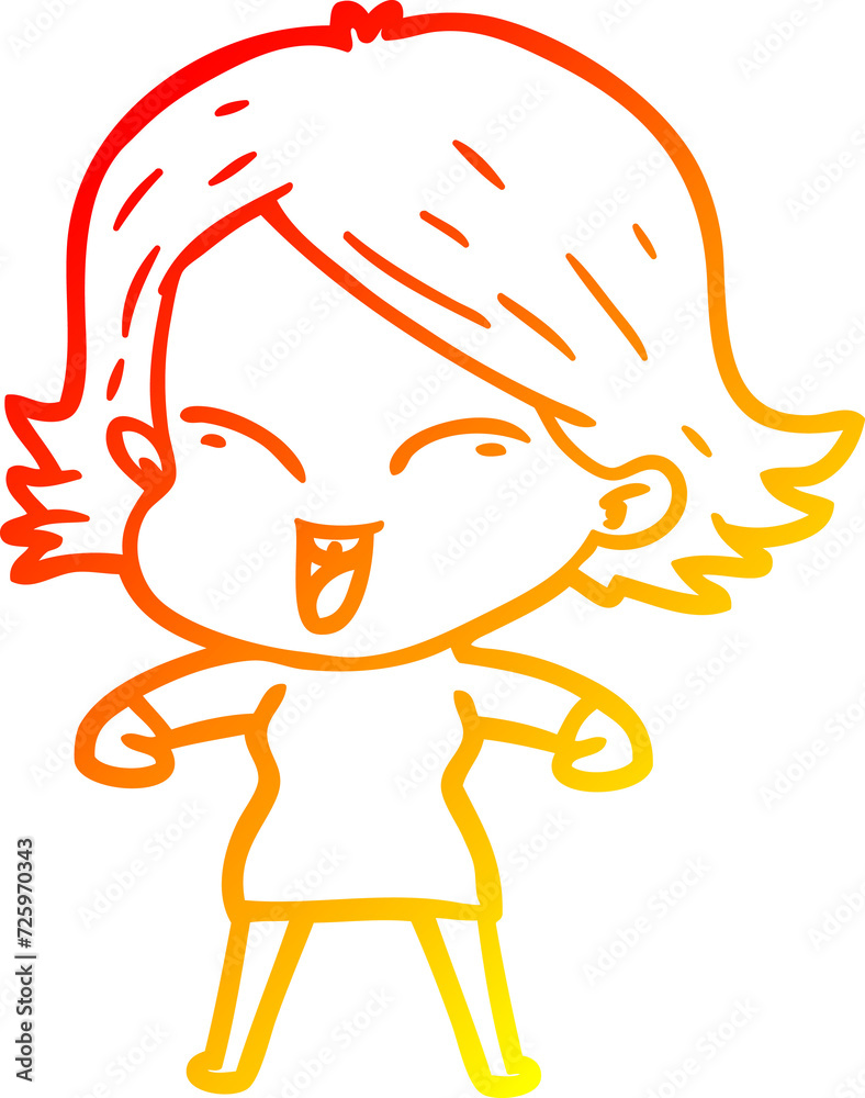 warm gradient line drawing happy cartoon girl warm gradient line drawing happy cartoon girl