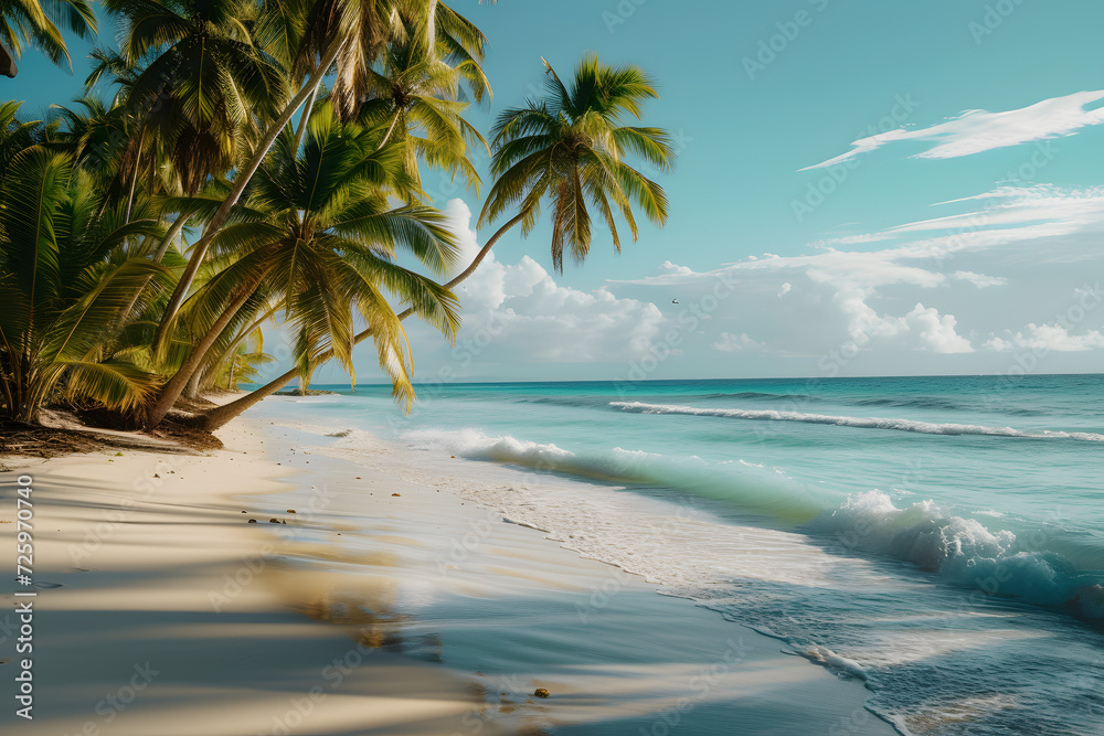 Sandy Beach With Palm Trees and Ocean