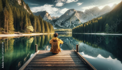 person sitting at a beautiful lake