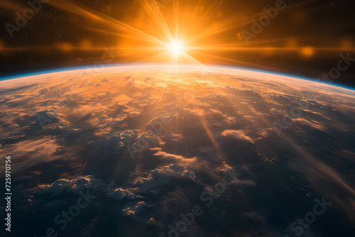 Sun Shining Over Earth From Space
