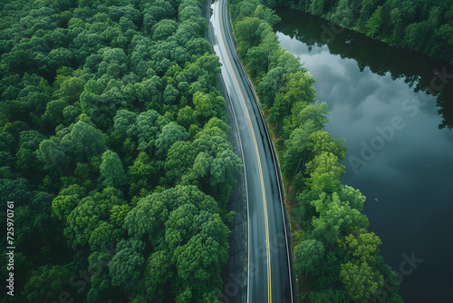Aerial View of Road Through Forest