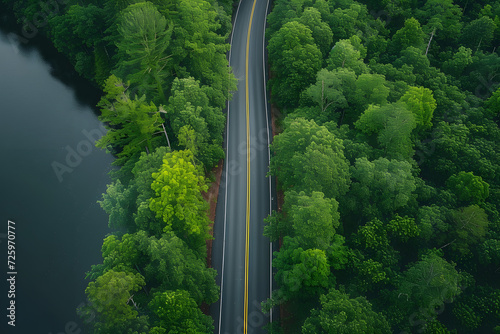Aerial View of Road Cutting Through Forest