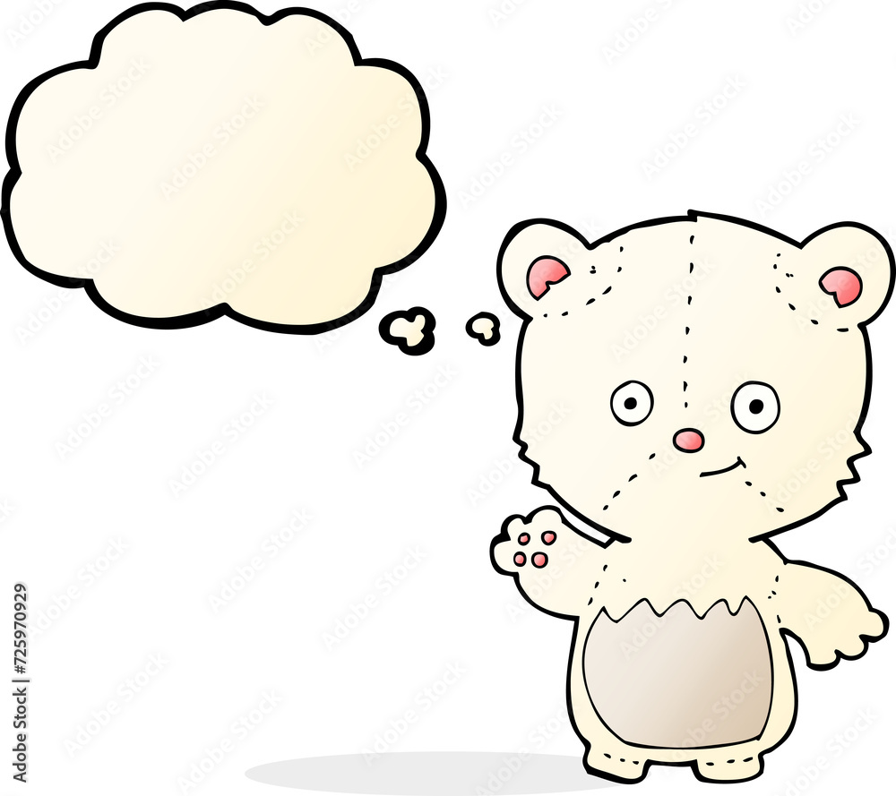 cartoon polar bear cub waving with thought bubble cartoon polar bear cub waving with thought bubble