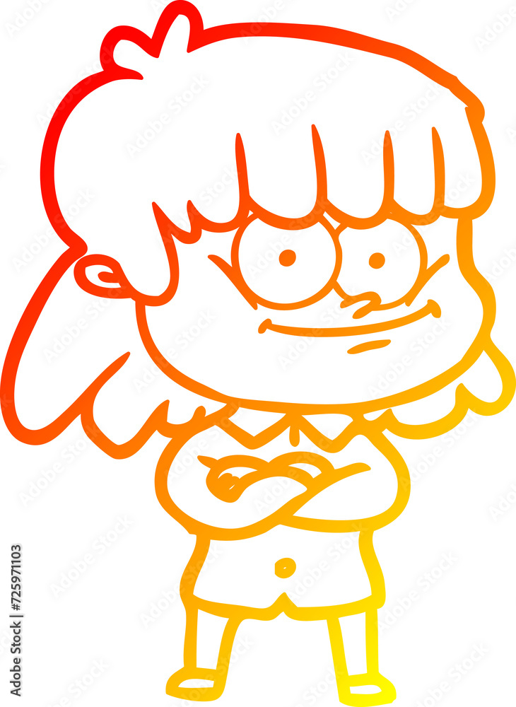 warm gradient line drawing cartoon smiling woman warm gradient line drawing cartoon smiling woman