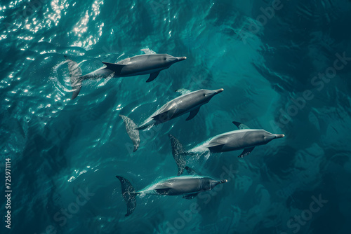 Group of Dolphins Swimming in the Ocean