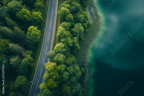 Aerial View of Tree-Lined Road © Ilugram
