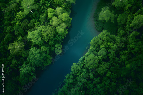 Serene River Flows Through Verdant Forest © Ilugram