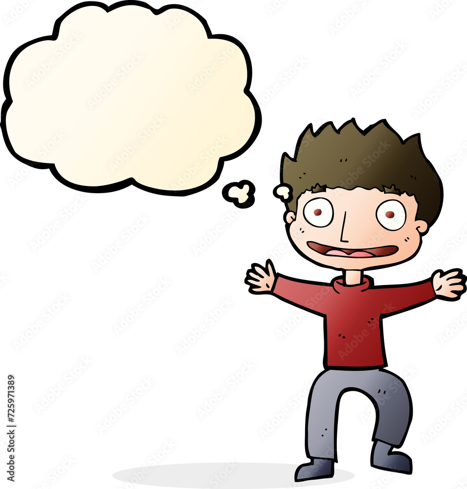 cartoon grinning boy with thought bubble cartoon grinning boy with thought bubble