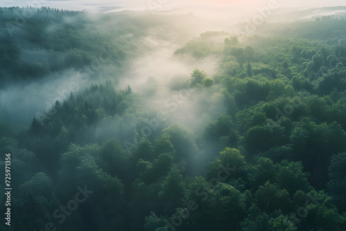 Aerial View of Foggy Forest © Ilugram