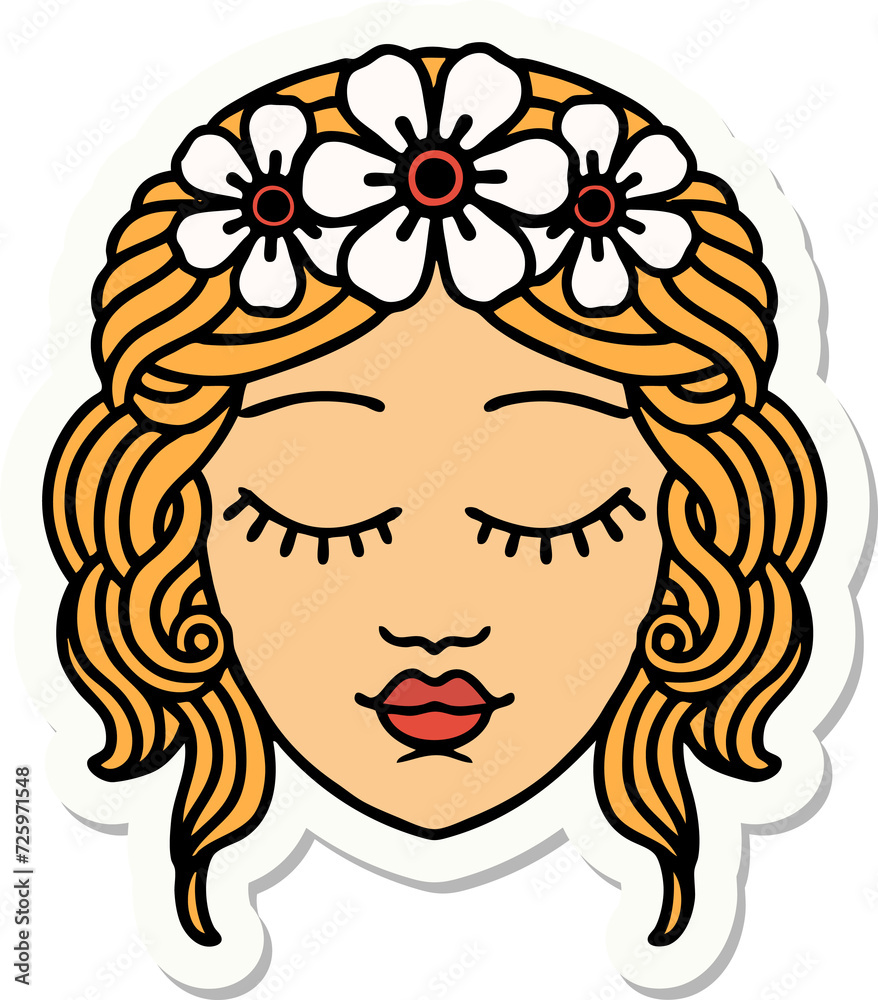 tattoo style sticker of a maidens face tattoo style sticker of a maidens face