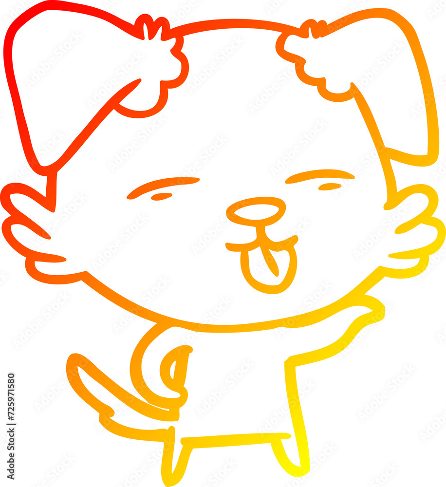 warm gradient line drawing cartoon dog sticking out tongue