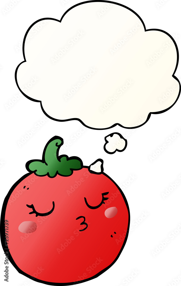 Fototapeta premium cartoon tomato and thought bubble in smooth gradient style