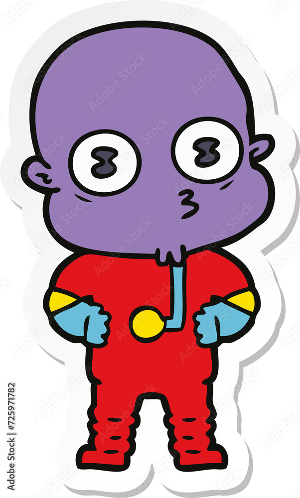 sticker of a cartoon weird bald spaceman sticker of a cartoon weird bald spaceman