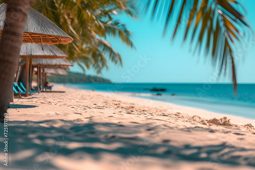 Sandy Beach With Palm Trees and Umbrellas © Ilugram