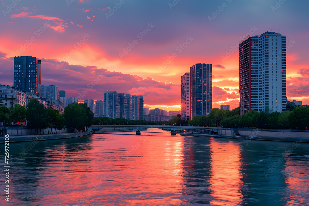 River Flowing Through City With Tall Buildings