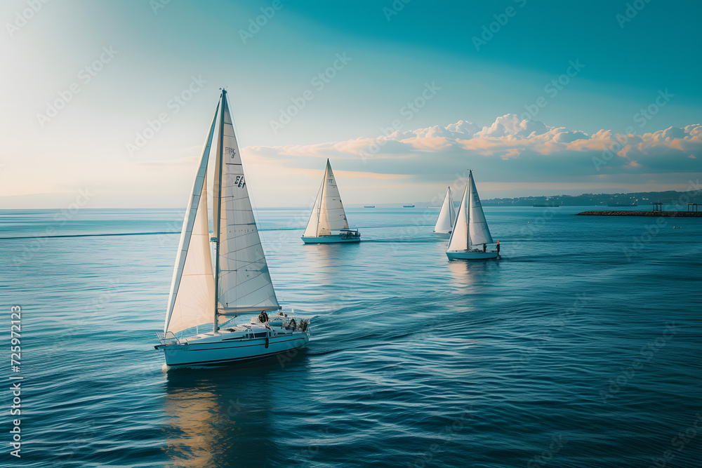Group of Sailboats Sailing in the Ocean
