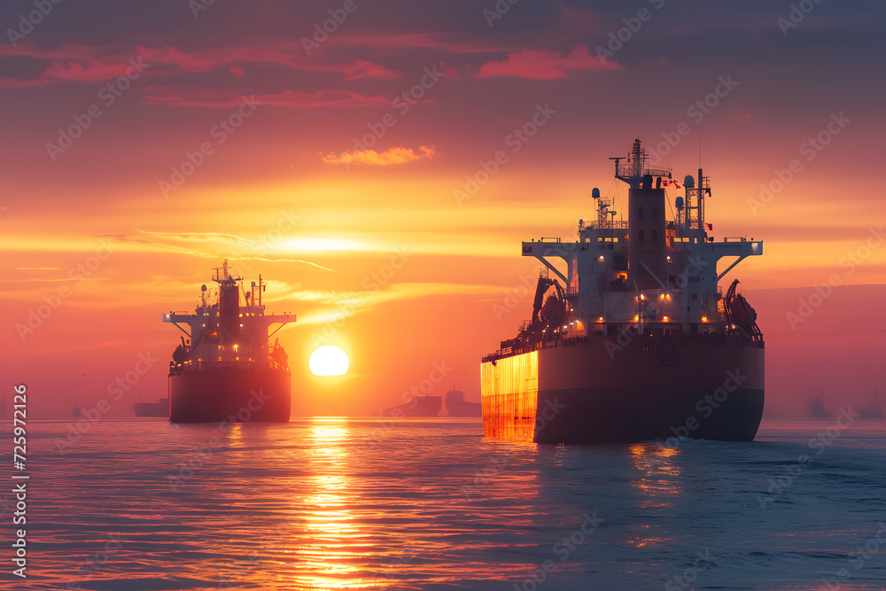 Large Ships Floating on a Body of Water