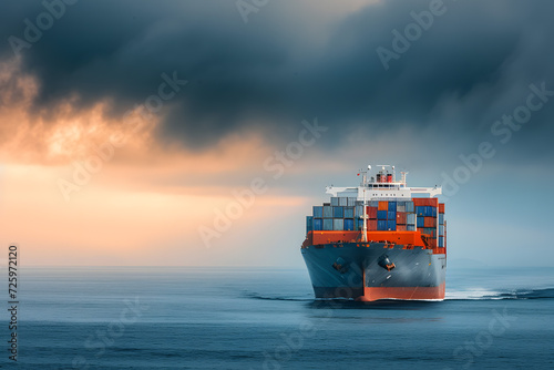 Massive Cargo Ship Sailing Through Open Ocean