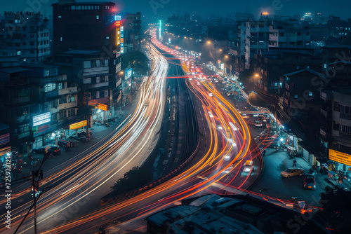 Vibrant Nighttime Traffic on Busy City Street © Ilugram