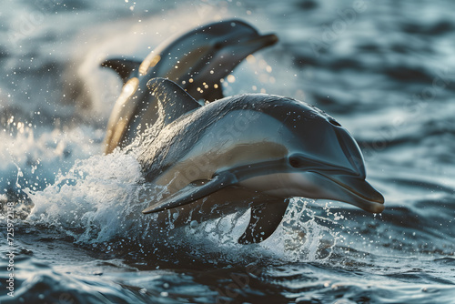 Two Dolphins Jumping Out of the Water © Ilugram