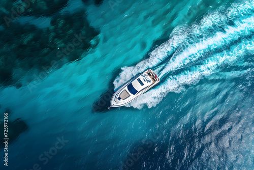 Aerial View of Boat in the Ocean © Ilugram