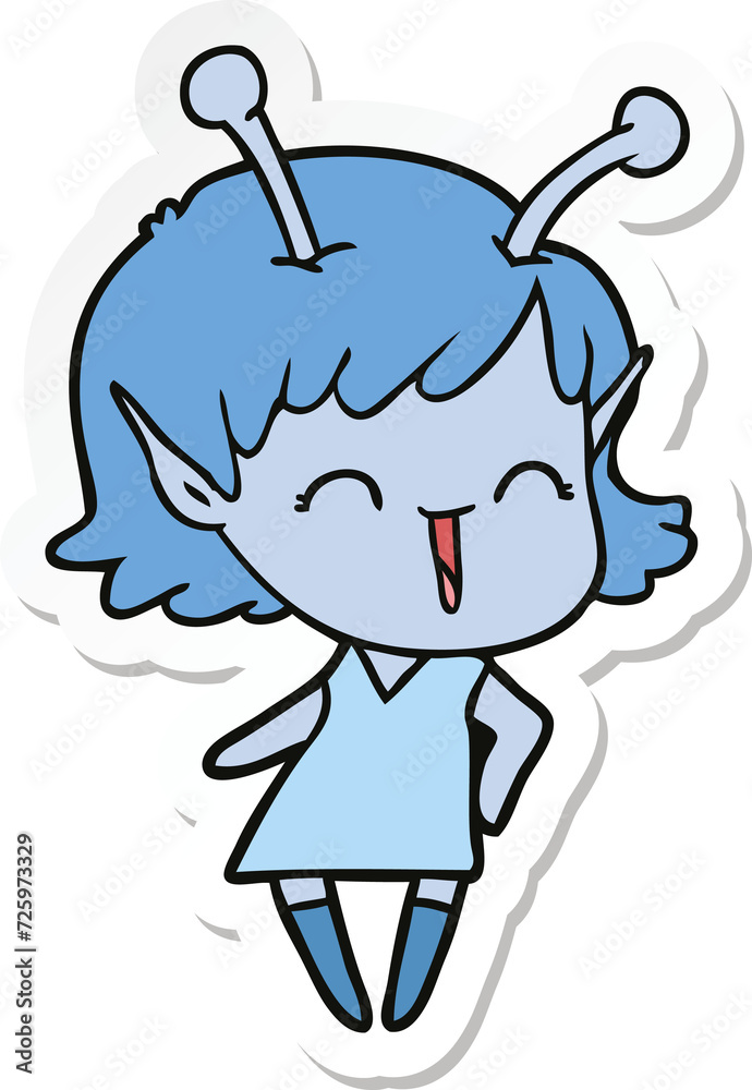 sticker of a cartoon alien girl laughing sticker of a cartoon alien girl laughing