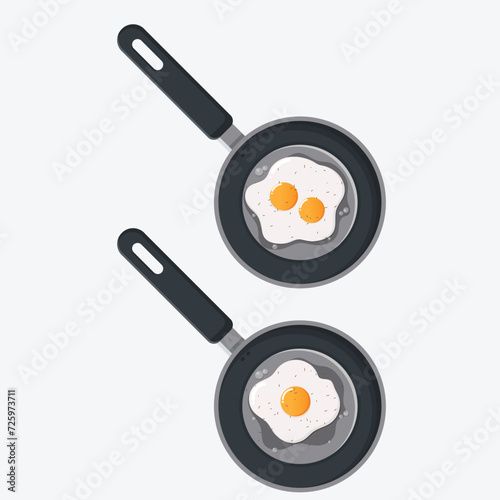 Frying pan with tasty eggs vector Illustration isolated on white background