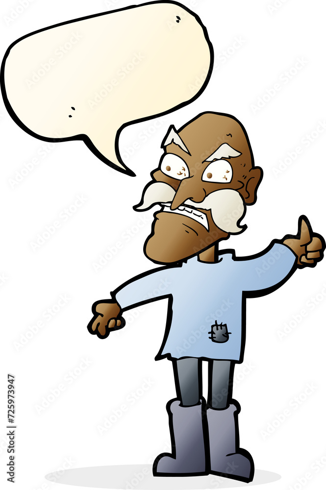 cartoon angry old man in patched clothing with speech bubble cartoon angry old man in patched clothing with speech bubble