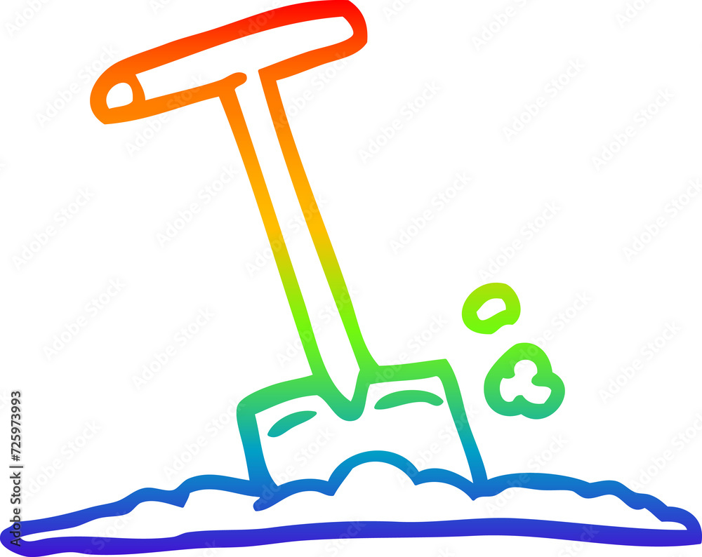 rainbow gradient line drawing cartoon shovel in dirt rainbow gradient line drawing cartoon shovel in dirt