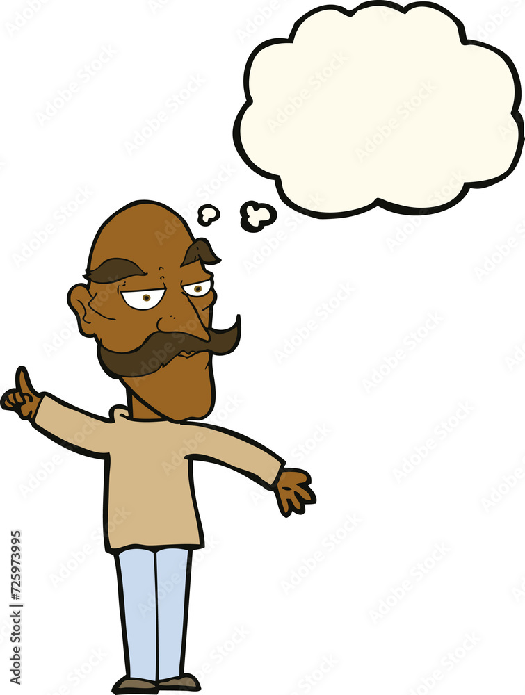 cartoon old man telling story with thought bubble