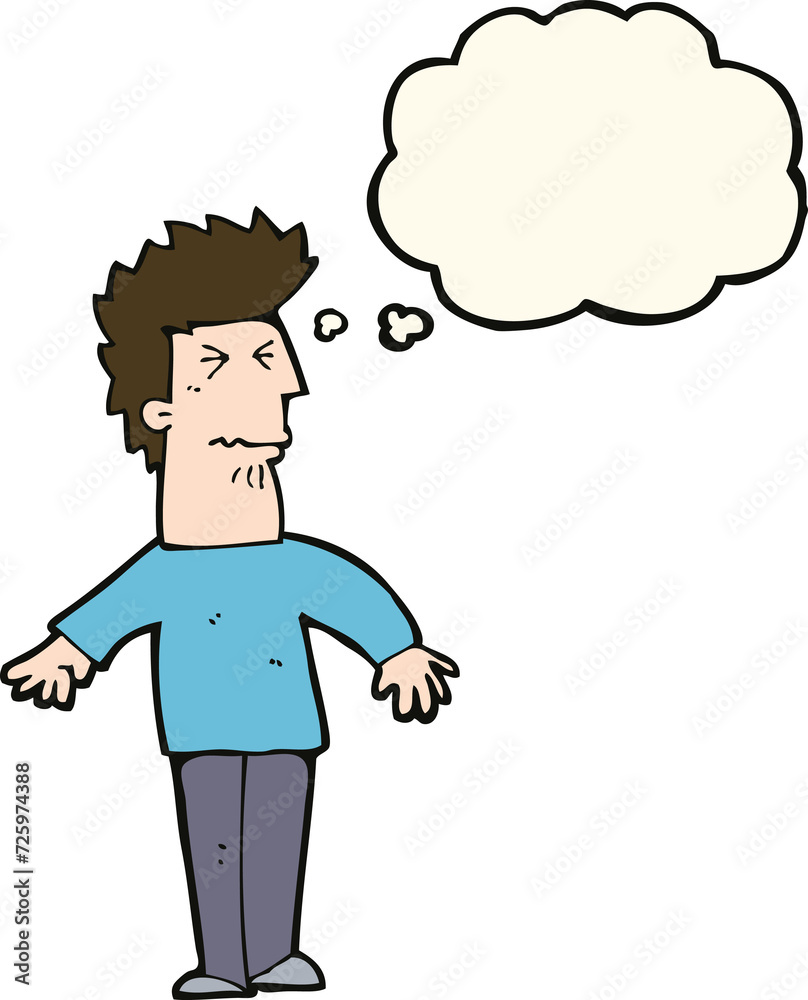 cartoon stressed man with thought bubble