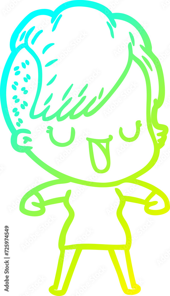 cold gradient line drawing cute cartoon girl with hipster haircut cold gradient line drawing cute cartoon girl with hipster haircut