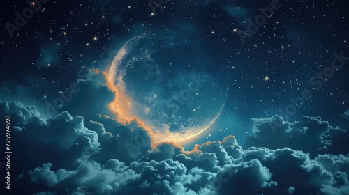 Ethereal Crescent Moon Amidst Clouds