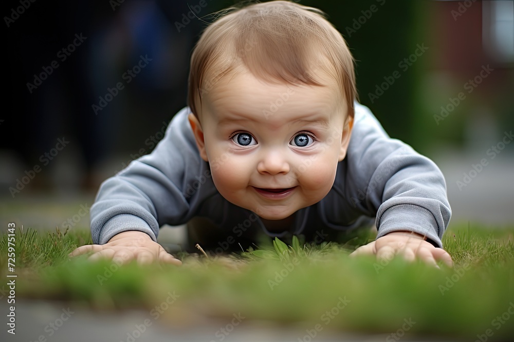 baby boy crawling on grass, very cute smile baby boy crawling on grass, very cute smile