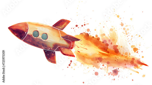 rocket in watercolor isolated against transparent background photo