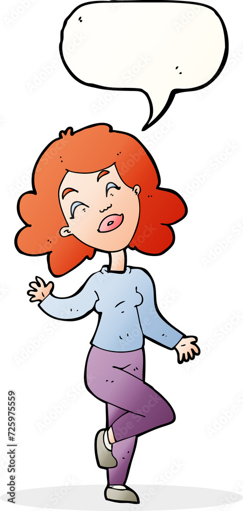cartoon happy woman dancing with speech bubble cartoon happy woman dancing with speech bubble