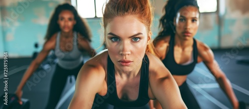 Female friends engaging in exercise, training, and fitness for the purpose of achieving physical wellness and motivation, with an emphasis on focus, challenge, and overall health.
