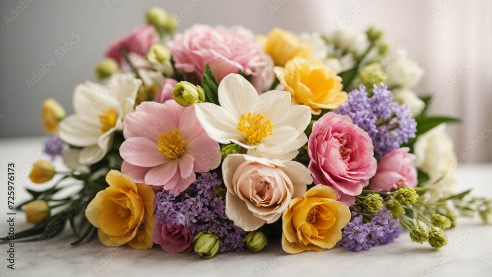 a bouquet of spring flowers on a white background. Pastel color. Wedding mockup. a bouquet of spring flowers on a white background. Pastel color. Wedding mockup.