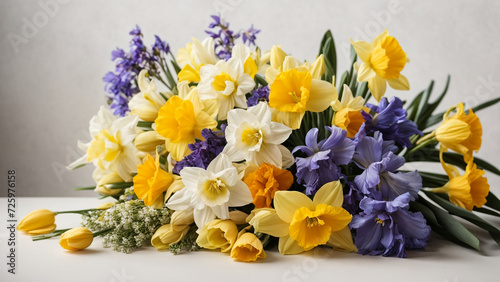 a bouquet of spring flowers on a white background.  Pastel color. Wedding mockup. © Надежда Шеховцова