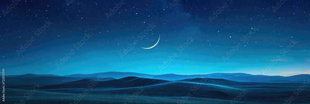 Fototapeta premium Moonlit night and hilly landscape