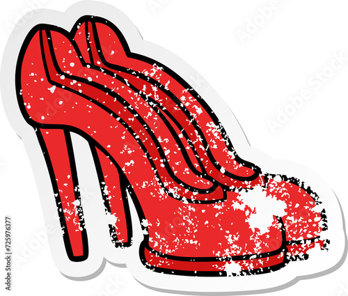 distressed sticker of a cartoon red shoes