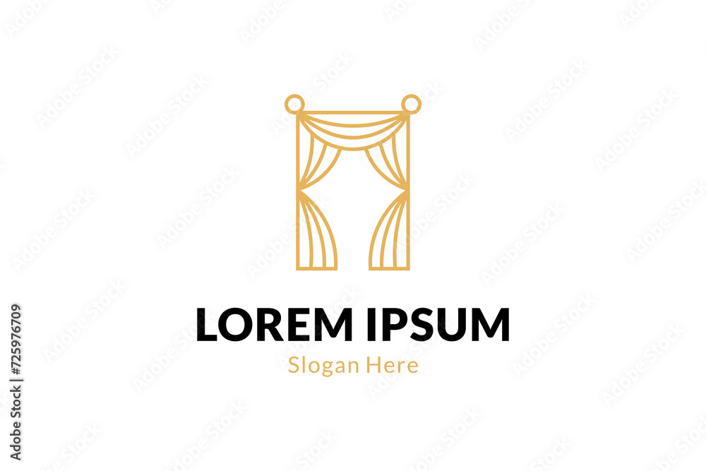 Curtain icon flat vector logo design in luxury gold color Curtain icon flat vector logo design in luxury gold color