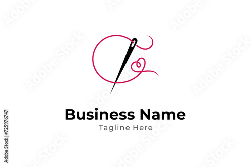 sewing needle logo with love thread combination in flat design style